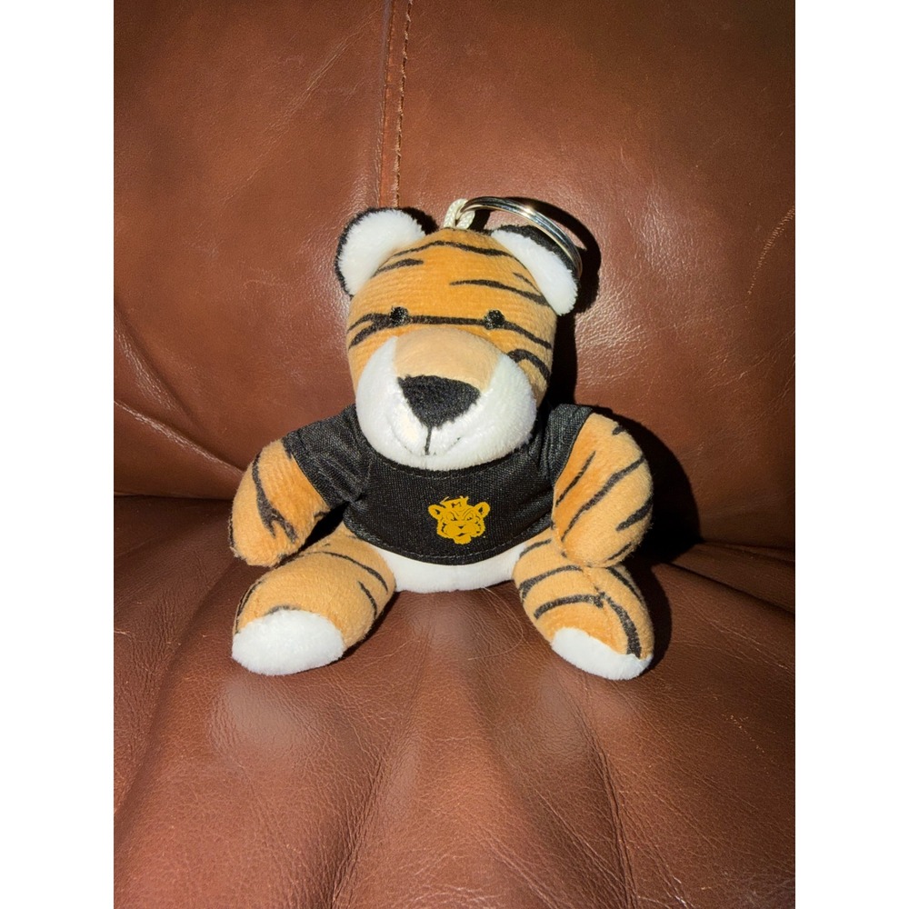 Plush Mizzou Tiger Keychain with Black Mascot T-Shirt Orange Striped Bag Charm